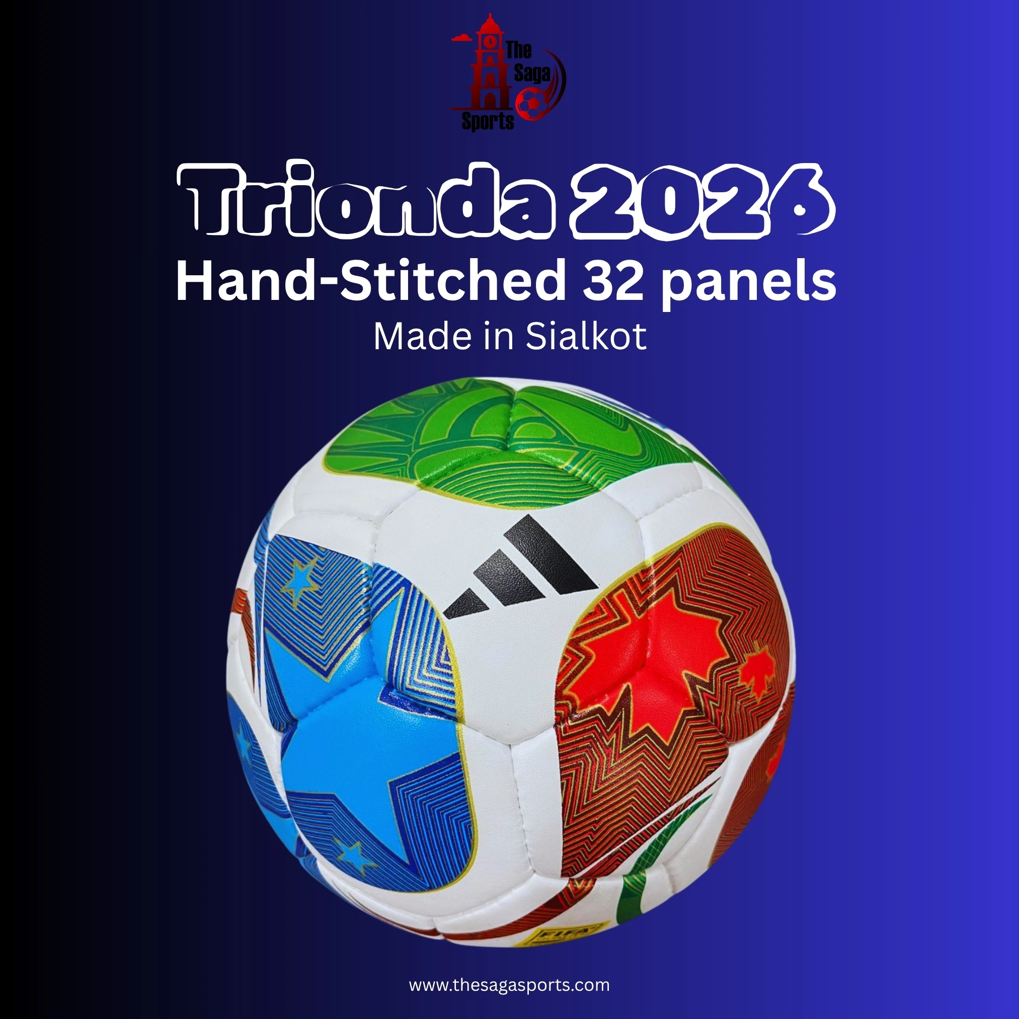 Trionda-32-panels-1-1.webp Trionda 2026 Fifa Worldcup official Ball, 32-Panels Premium Football βHand Stitched, Size 5 | Made in Sialkot - Image 1