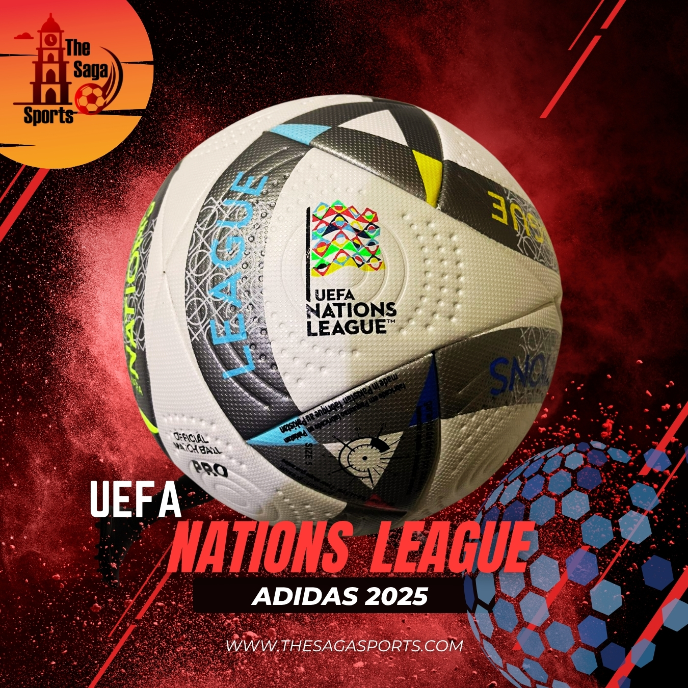 www.thesagasports.com_-1.jpg Adidas UEFA Nations League Football 2025, official size 5, Made in Sialkot - Image 1